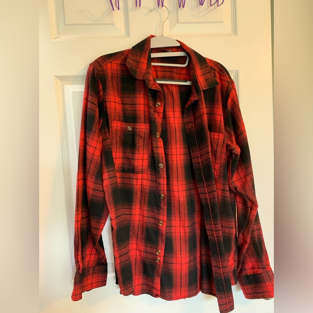 Black and red plaid button down shirt
